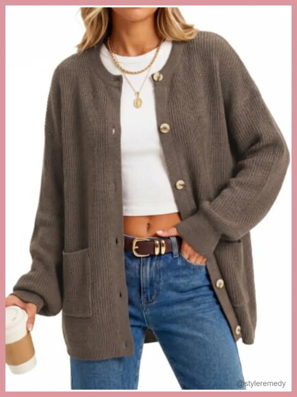 Wool Blend Oversized Chunky Cardigan, Non Itchy Button Front Long Sleeve